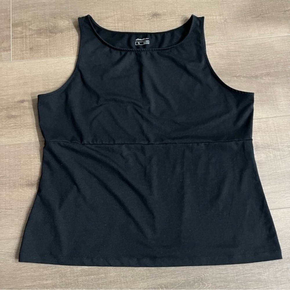 Eddie Bauer Black 2X Women Sleeveless Athletic Tank Top Poly Spandex‎ Round Neck